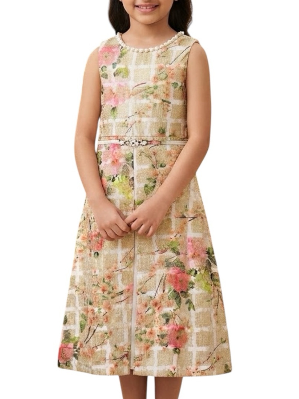 MAPLE Girls Gold Metallic Floral Cheongsam Qipao Dress 5-6Y Size 26
